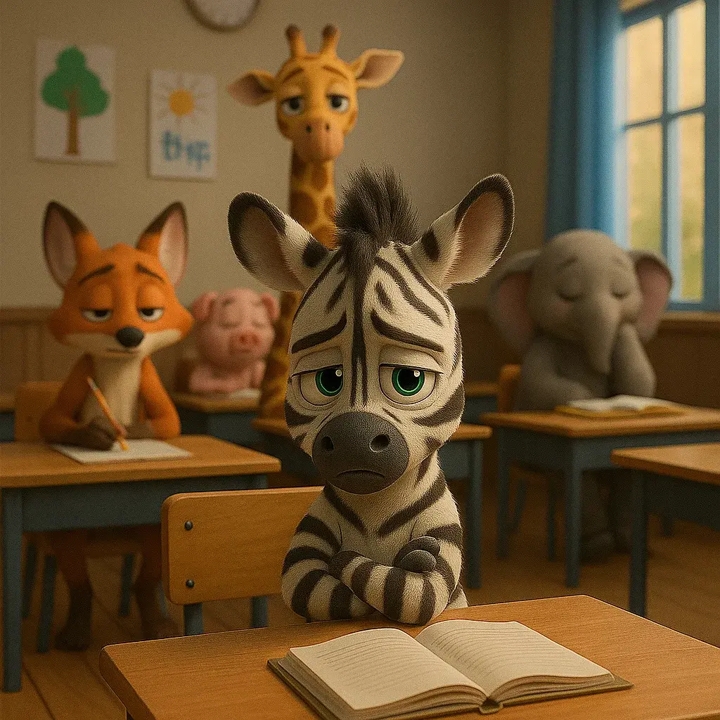 Petit zèbre en classe à l’école pour zèbres