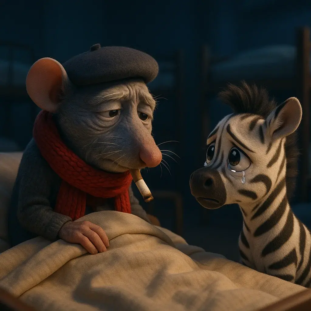 Petit zèbre et vieux rat sous le lit du dortoir